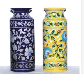 Jaipur Blue Pottery Cylindrical Vase