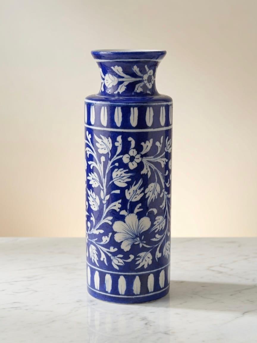 Jaipur Blue Pottery Cylindrical Vase