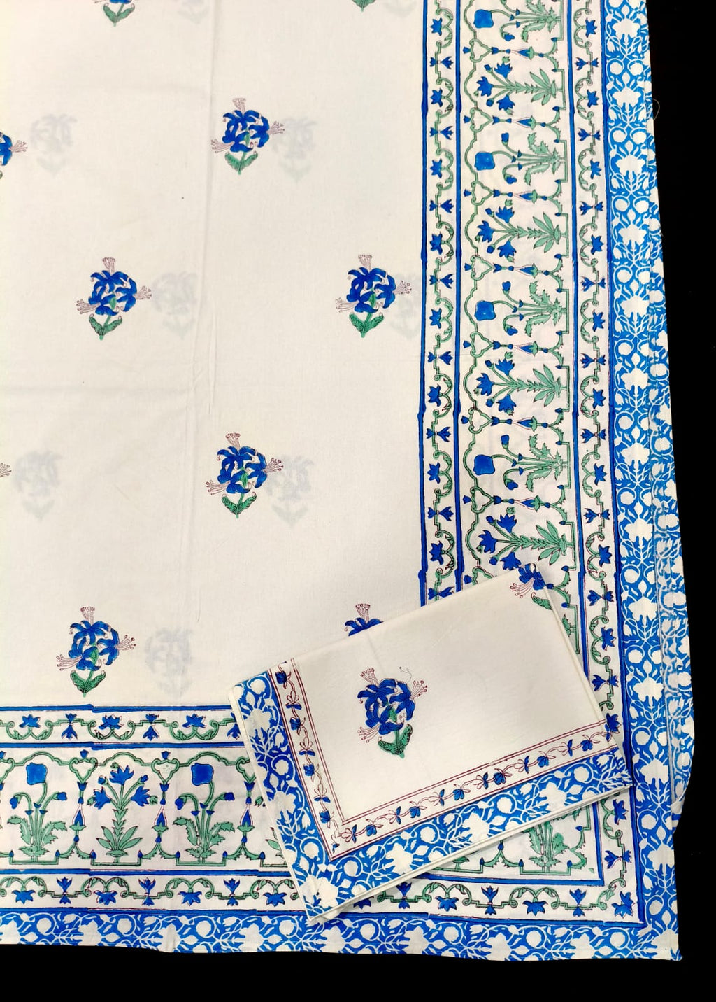 Hand block 100% cotton bedsheet blue
