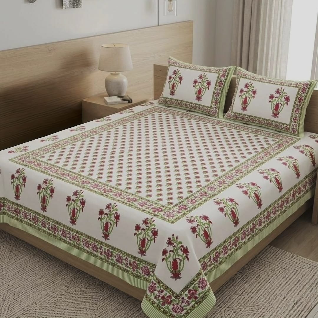 Hand block 100% cotton bedsheet red